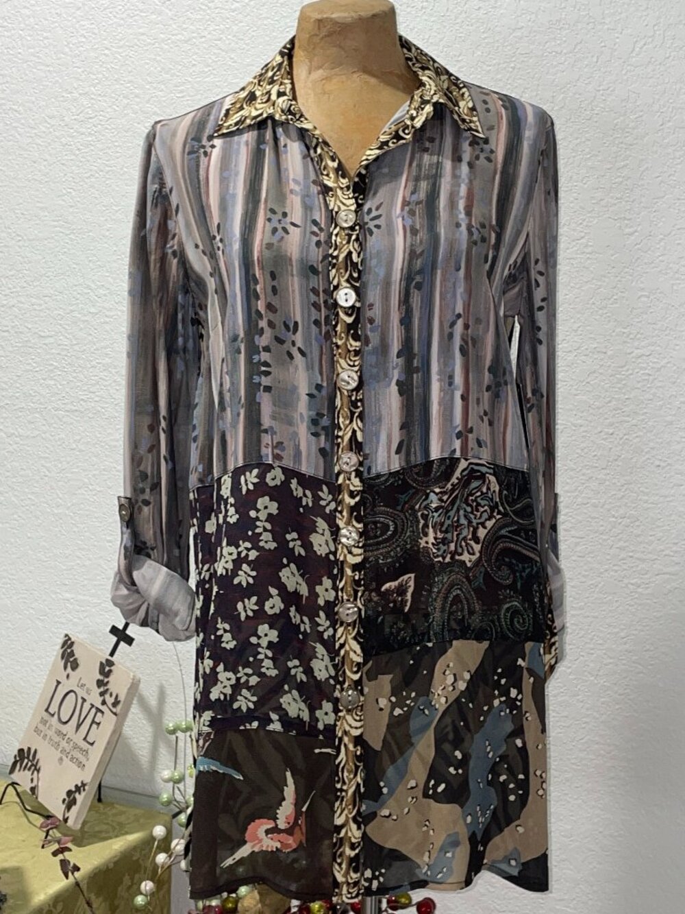 NWT $109 Oversize JOHN MARK  Arsty Wild Side Blouse XS S M